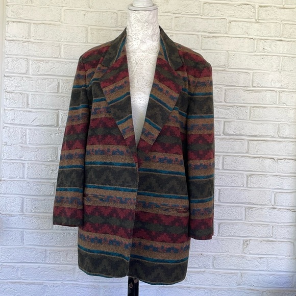 Vintage Casablanca Wool Blend Aztec Print Blazer - Picture 7 of 10
